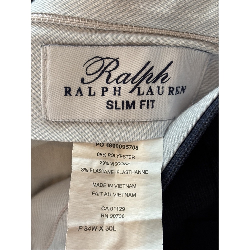 Ralph Lauren Pants Mens 34x30 Navy Blue Slim Fit Stretch Trousers Slacks Dress - Picture 2 of 8